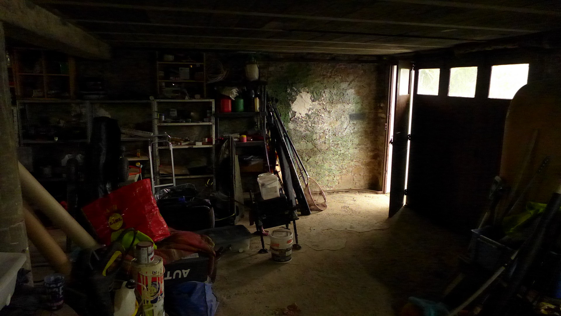 In garage looking toward door.